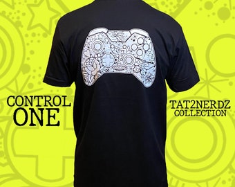 CONTROL ONE part of our (TAT2NERDZ) Collection on a 100% Cotton lightweight black short sleeve T-shirt.