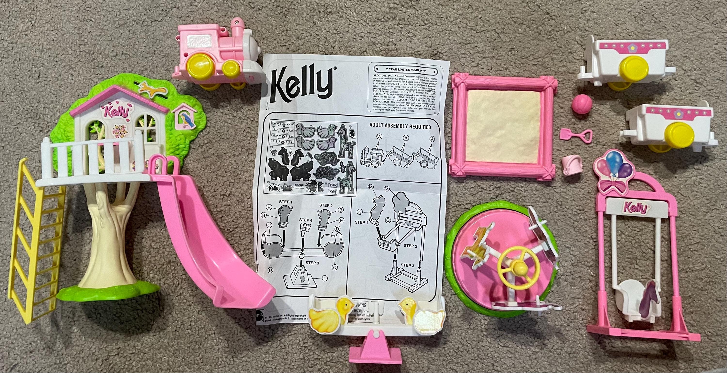 Barbie KELLY Nursery School Playset w Blackboard, Sink Unit, Train ＆ MORE (1996 Arcotoys, Mattel) Barbie Nursery School Playset for Kelly and Her Friends 1996 Mattel No.  67535