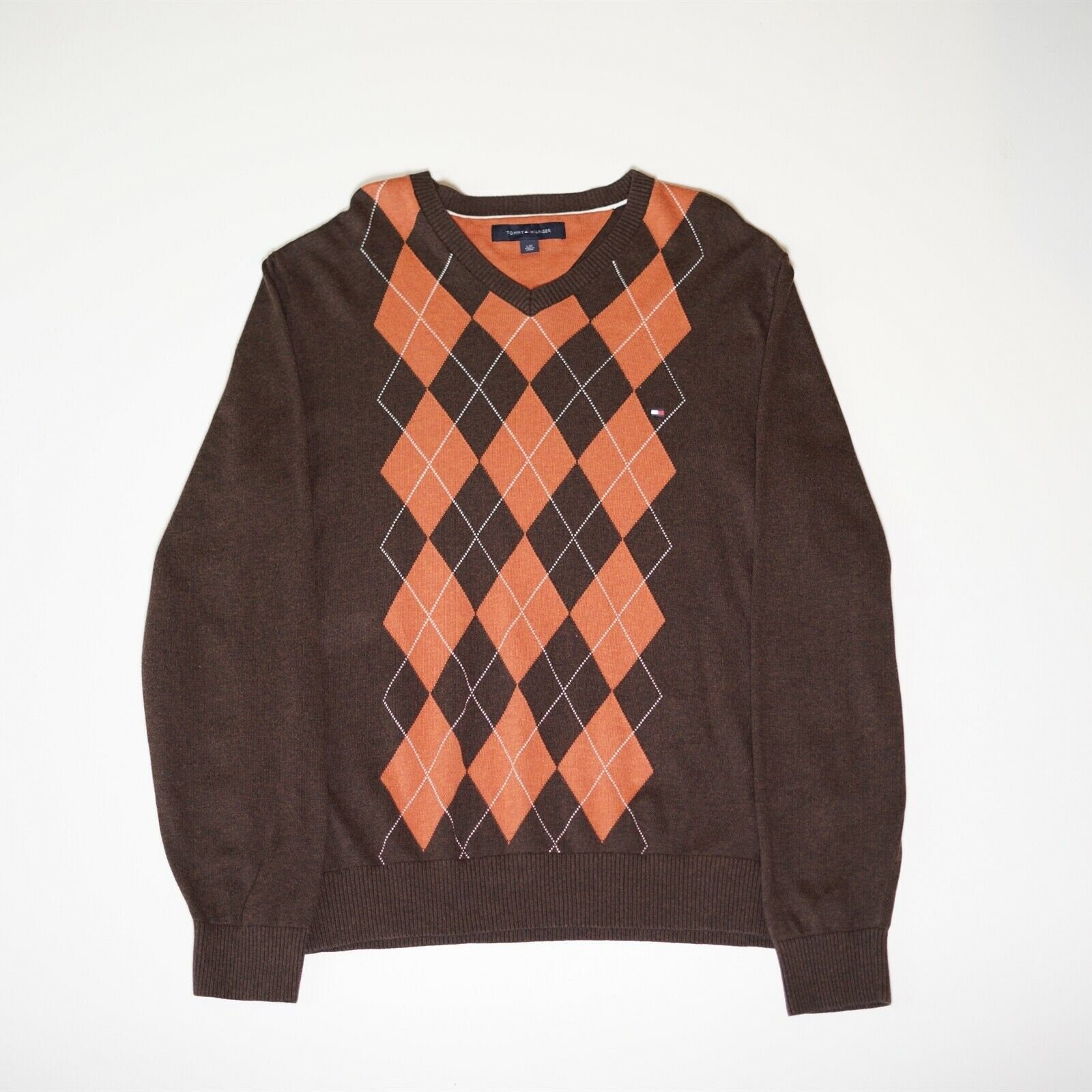 noodsituatie onderhoud groep Buy Vintage Tommy Hilfiger Mens V-neck Jumper Brown Orange & Online in  India - Etsy