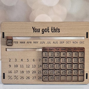 Personalized Wooden Perpetual Desk Calendar: Engraved Home Office Decor