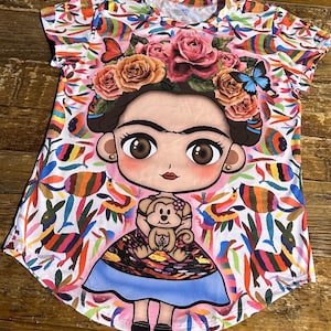 Mexicana full print Kahlo Cartoon-Frida Kahlo-Frida Tee-Frida Kahlo Tshirt-Frida Kahlo Gift-T-shirt-Tops-Tees-Woman- Frida changito Mexico