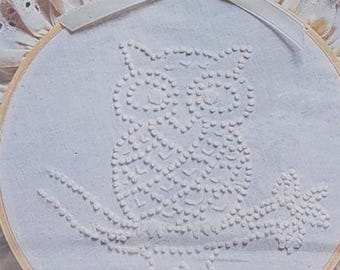 Candlewicking Owl Needlepoint Craft Kit Vintage Lace Eyelet Wall Art
