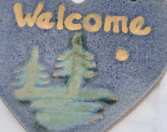 Ceramic Clay Heart Woodland Welcome Sign Ornament Forest Cabin