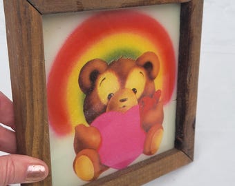 Framed 80s Teddy Bear Rainbow Decor Lisa Frank Style