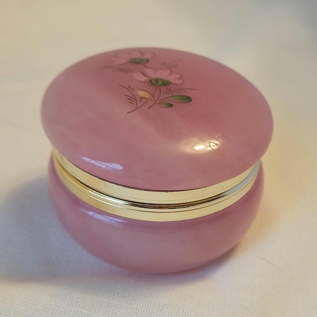 Pink Alabaster Trinket Jar, Hinged With Flower Inlay - Etsy