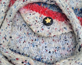 Red White and Blue Fabric Yarn Crossbody Bag Stars Patriotic, Crochet