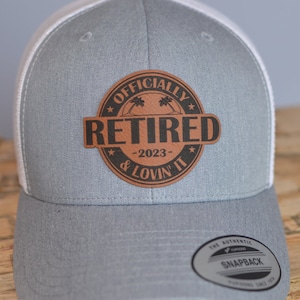 Custom Retired Year Leather Patch Trucker Hat – Retirement Gift