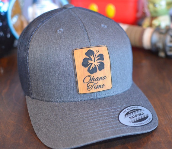Hibiscus Flower Trucker Hat: Ohana Time, Custom Leather  display picture 2