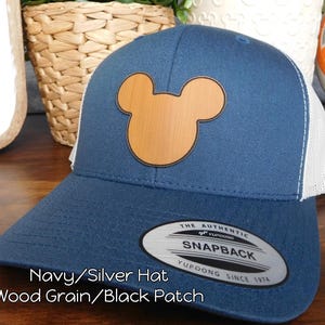 Youth/Adult Custom Mickey Ears Leather Patch FlexFit Hat - Disneyland Mickey Ears Farmer Cap - Snap Back Trucker Hat - Disneyworld Hat