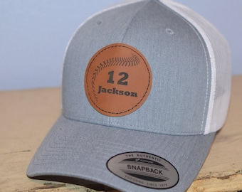 Custom Baseball Patch Trucker Hat – Personalized Leather Patch, Player Number
