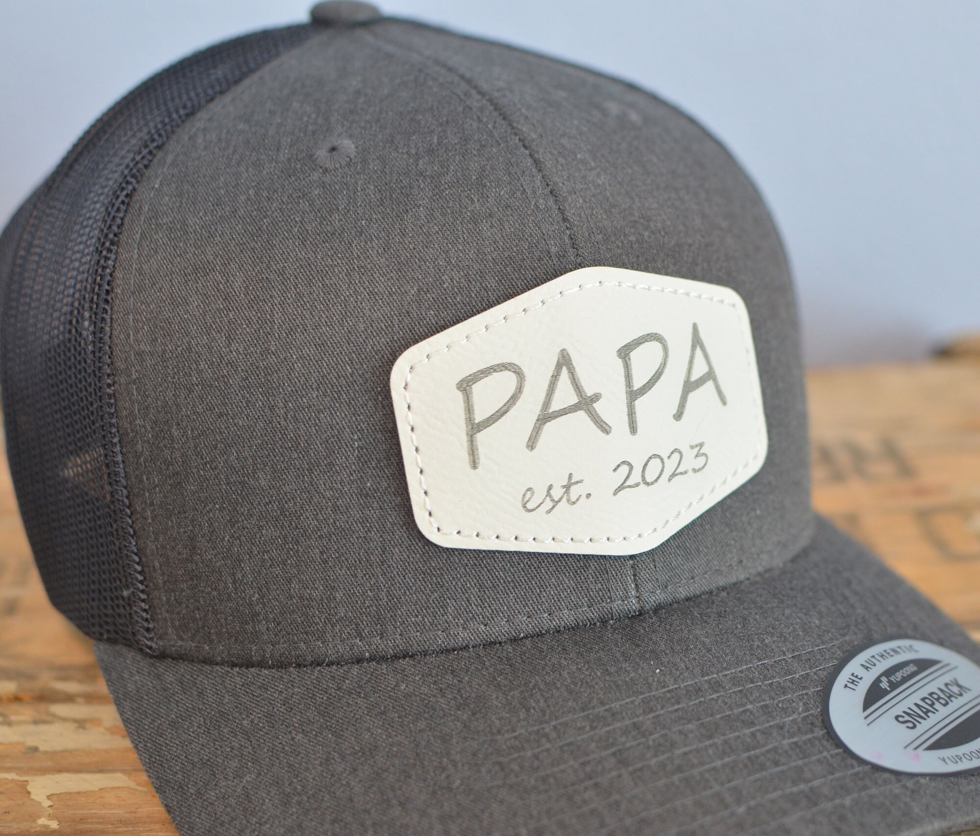 Custom PAPA Leather Patch Trucker Hat - New Grandpa Announcement - Etsy