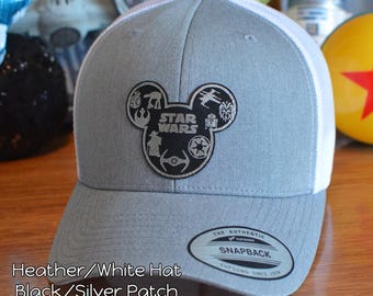 Unique Adult - Youth Custom Star Wars Mickey Ears Disneyland Trucker Hat - Classic Leather Patch Flex-fit Cap - Star Wars Characters Hat