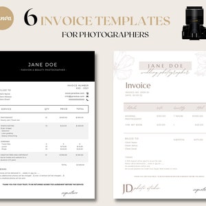 INVOICE TEMPLATES for PHOTOGRAPHERS, Fashion Photographer, Wedding Photographer, Portrait Photographer, Editable Invoice, Branding Template