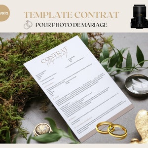 Template CONTRAT pour PHOTOGRAPHE de MARIAGE, Photographie de Mariage, Contrat Modifiable, Template Photographes Professionnels