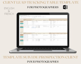 Client Lead Tracking Table Template for Photographers, Template Suivi Recherche Prospection Client pour Photographe, Excel Template Photo