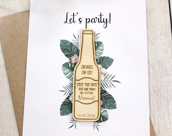 Beer Bottle Save the Date Magnet • Beach Wedding Invitation • Destination Wedding Magnet • Personalized Wood Card & Envelope • Custom Favor