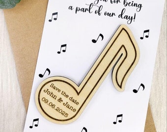 Aimant "Retenez cette date" note de musique • Cadeau de mariage groupe et musicien • Aimant en bois personnalisé avec carte