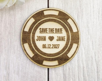 Poker Chip Vegas Hochzeit Save The Date Magnet: Personalisierte Holz Einladung