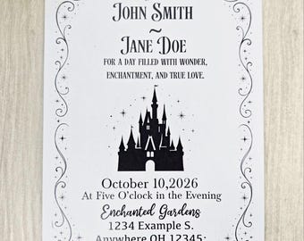 Fairytale Castle Wedding Invitation RSVP Set | Enchanted Princess Theme | Storybook Paper Invite | Customizable Wedding Stationery