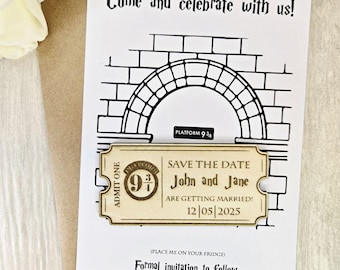 Magical Wedding Save The Date Magnets Wizard Themed Save the Date Nerdy Wedding Invitations Custom Wood Magnet