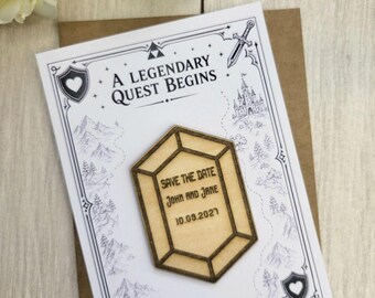 Video Game Gem Wedding Save The Date Magnet: Personalized Wood RPG Invitation