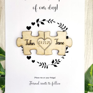 Rustikale Hochzeit Save The Date Magnete Jigsaw Puzzle Save the Date Elegante Hochzeitseinladungen Kundenspezifischer hölzerner Magnet