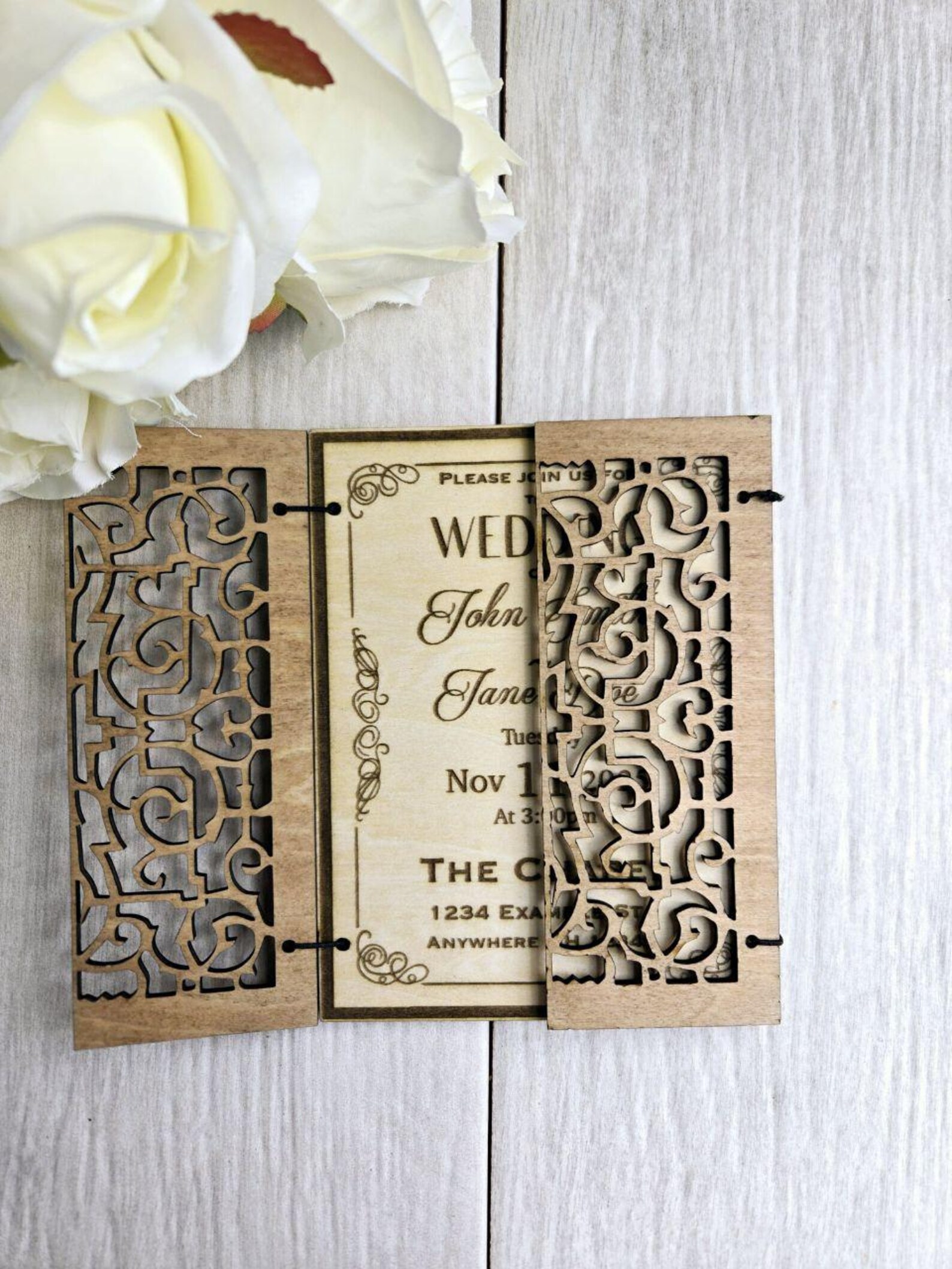 Elegant Wood Wedding Invitation | Laser Cut Gate Fold | Bulk Pricing ...