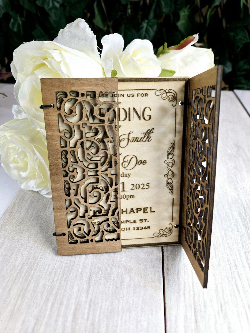 Elegant Wood Wedding Invitation | Laser Cut Gate Fold | Bulk Pricing ...