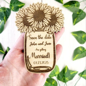 Sunflower Mason Jar Save the Date Magnet • Rustic Wedding Magnets • Custom Wood Save the Date • Country Fall Wedding • Elegant Favor