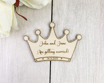 Princess Save the Date Magnet • Fairy Tale Wedding Magnet • Royal Wedding Favors • Custom Wood Crown Magnet • Fantasy-Inspired Save the Date