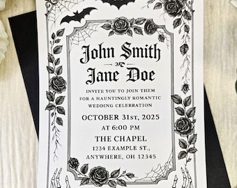 Gothic Bat Wedding Invitation • Spooky Paper Wedding Invite • Alternative Halloween Wedding Stationery
