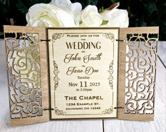 Elegant Wedding Invitations, Personalized Wooden Invitation, Rustic Weddings, Custom Wood Invite, Unique Wedding Invitations