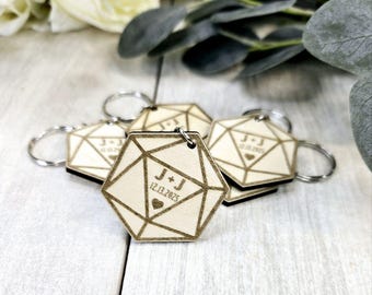 D20 Wood Keychain: Dnd Wedding Favors, Tabletop Game Invitations