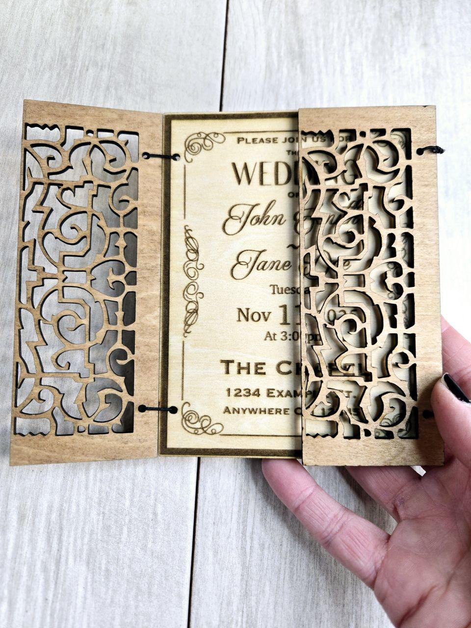 Elegant Wood Wedding Invitation | Laser Cut Gate Fold | Bulk Pricing ...
