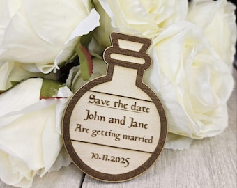 Potion Bottle Save the Date Magnet • Nerdy Wedding Invitation • Board Game Themed Custom Wood Favor