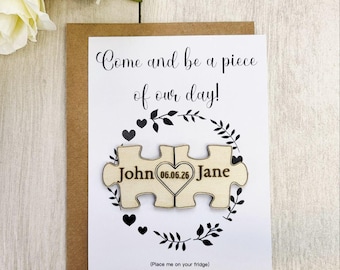 Puzzle Save the Date | Wood Jigsaw Magnet | Rustic Wedding Favor | Personalized Custom