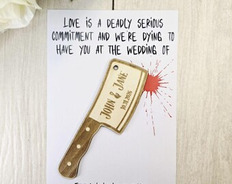 Cleaver Save the Date Magnet • Horror Wedding Invitation • Funny Halloween Wedding Favor for Guests • Serial Killer Wedding Decor Idea