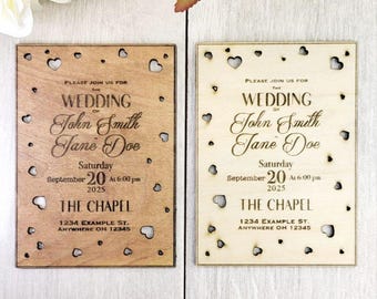 Wedding Invitations, Personalized Wooden Invitation, Rustic Weddings, Custom Wood Invite, Unique Wedding Invitations