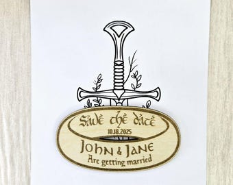 Magnet für eine Fantasy-Hochzeit (Save the Date) • Einladung in Form eines gravierten Holzrings