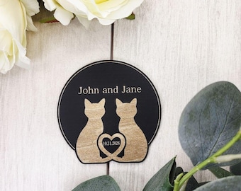 Aimant "Retenez cette date" pour mariage de couple de chats : Faire-part personnalisé en bois pour amoureux des chats