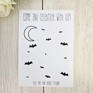Bat Save the Date Magnet – Gothic Halloween Wedding Invitation • Spooky Wedding Magnet • Custom Wood Save the Date for Fall Weddings image 5