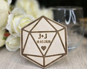 D20 Wedding Coaster Favor • Tabletop Gaming Wedding Gift • Personalized Dice-Themed Coasters for Guests