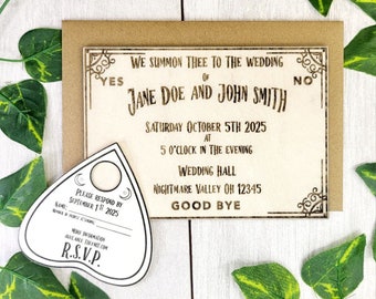 Ouija Board Invitation Magnet with RSVP Unique Gothic Invites | Personalized Wedding Announcement | Laser Cut Wooden Magnet 4x6in