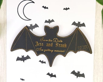 Bat Save the Date Magnet – Gothic Halloween Wedding Invitation • Spooky Wedding Magnet • Custom Wood Save the Date for Fall Weddings