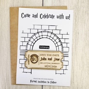 Magical Wedding Save The Date Magnets Wizard Themed Save the Date Nerdy Wedding Invitations Custom Wood Magnet