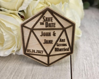 Dnd Wedding Save The Date Magnets D20 Dice Save the Date  Tabletop Game Wedding Invitations Custom Wood Magnet