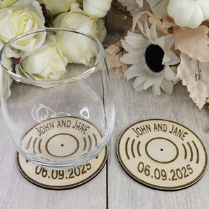 Record Coaster wedding favors for guests, Retro wedding favor, personalized Rustic wedding favor coasters
