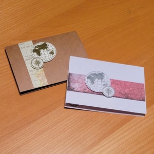 Tarjeta de felicitación del globo, mapa vintage, viaje, brújula, viajero del mundo, vacaciones, graduación, día de la madre, día del padre, tarjeta de felicitación en blanco