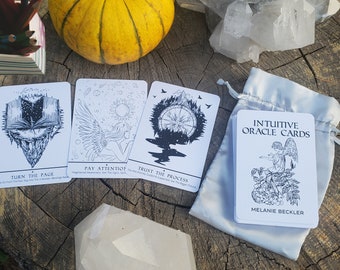 Intuitive Angel Oracle Cards Deck | Higher Self & Angel Messages for Awakening, Self Love, Guidance | 44 Cards to be Colored or Painted