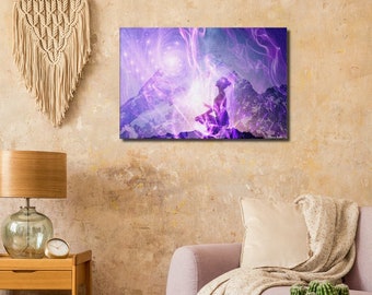 Violet Flame Art, Spiritual Healing Artwork, Melanie Beckler Canvas, Aoraki Mount Cook Print, Meditation Home Decor, Activated Wall Hanging